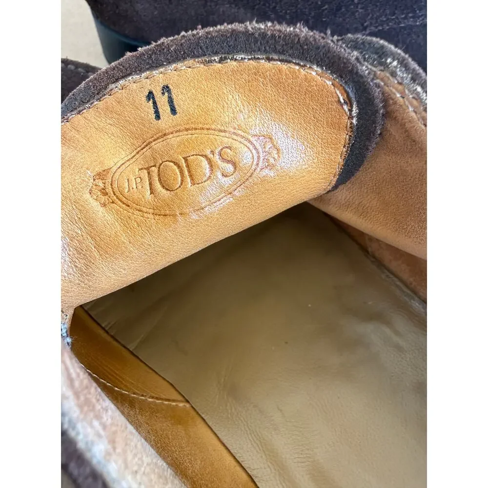 Vtg Tod's Mens Brown Suede Apron Toe Derby Shoes Size 11 Italy Lace Up Old Money